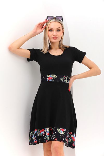 YUSUF CAN KARATAŞ KARATAŞ GİYİM Rochie midi evazată cu mânecă scurtă, cu gât rotund, culoare neagră, lungime 100 cm