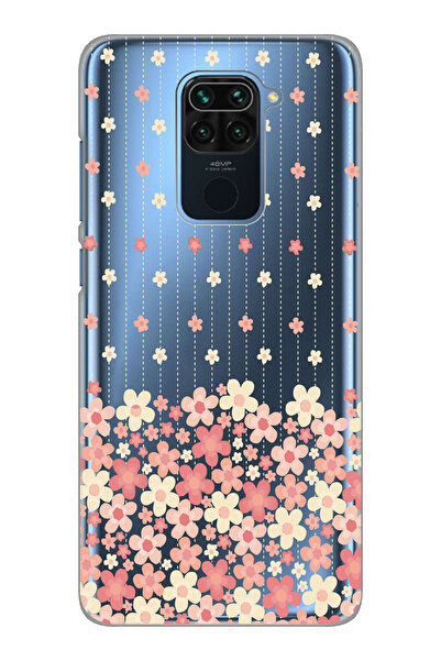 Magic Ring Xiaomi Redmi Note 9 Uyumlu Çiçek Desenli Şeffaf Telefon Kılıfı