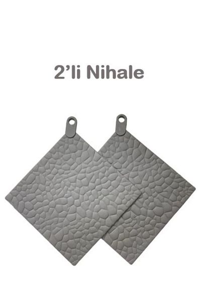 HOLLYHOME 2 Pieces Silicone Fireproof Stone Patterned Trivet, Teapot, Pot Mat, Grey 16X16Cm