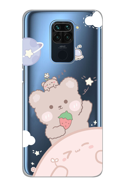 Magic Ring Xiaomi Redmi Note 9 Uyumlu Tatlı Ayıcık Desenli Şeffaf Telefon Kılıfı