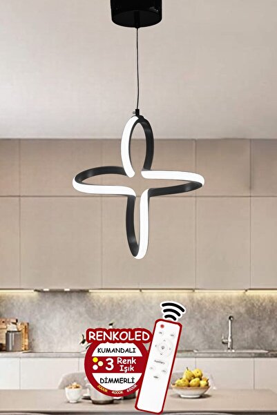Renkoled Aydınlatma 3 Renk Işıklı Modern Sarkıt Siyah Kasa Led Avize Antre, Hol, Oda