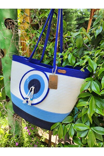 Yektayla حقيبة شاطئ مصنوعة يدويًا، حقيبة يومية، حقيبة كتف، حقيبة خرزة عين الشر