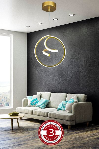 Renkoled Aydınlatma 3 Color Lighted Modern Pendant Lamp Led Chandelier Gold Case Doorway, Hall, Room