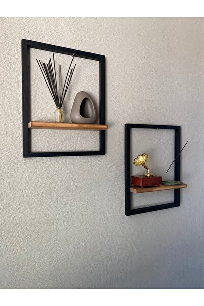 MSAĞWOODS 2'Lİ DUVAR RAFI AHŞAP DEKOR OTURMA ODASI SALON BALKON KIŞ BAHÇESİ