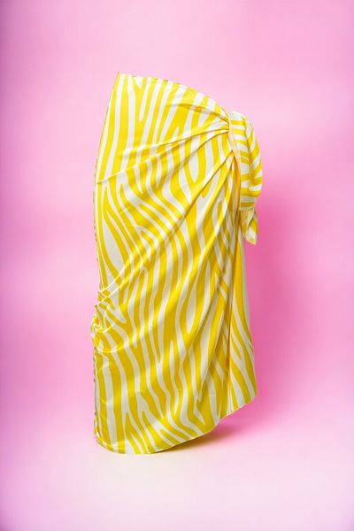 pistore Yellow Zebra Patterned Long Pareo Satin Women's Beach Dress New Season
