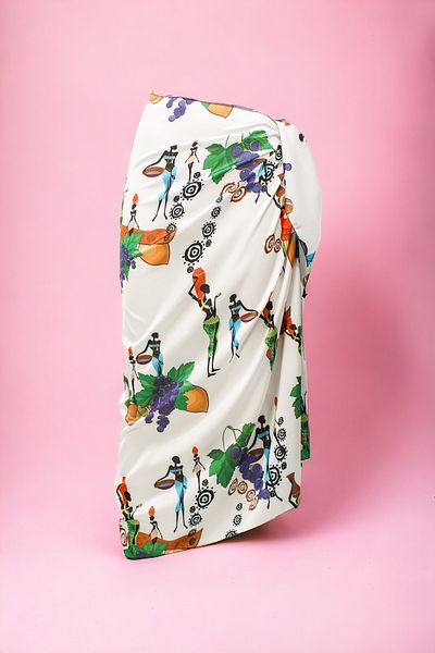 pistore African Girls in White Grape Ties Print Long Pareo Satin Women's Beach Dress New Season