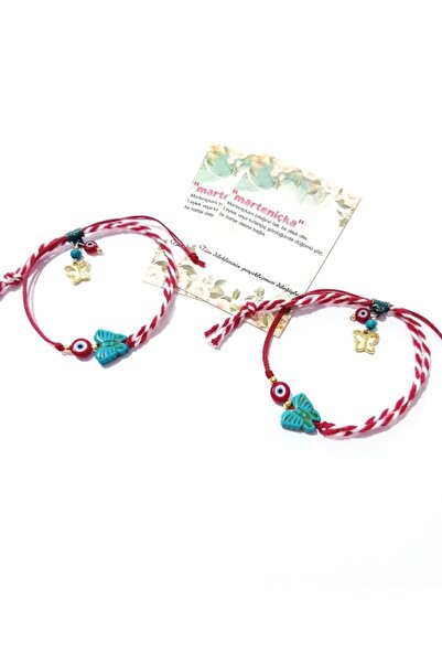 Funny Takılar İki Adet Kırmızı Nazar Boncuklu Kelebekli Asimetrik Marteniçka ...