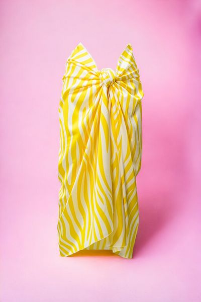 pistore Yellow Zebra Patterned Long Pareo Satin Women's Beach Dress New Season