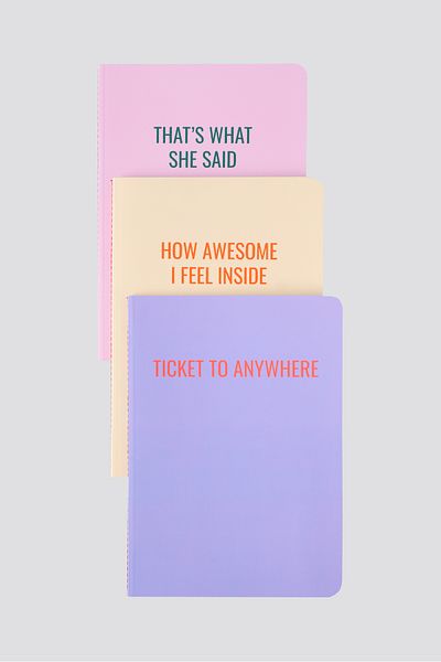 gentry Striped Pastel Colored Slogan Detailed Design Notebooks| Pack of 3| A5 Notebook| 88 Sheets