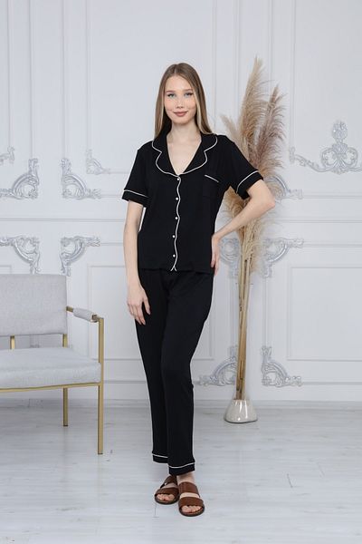 LadyMina Pijama Set de pijamale duble moderne, negre