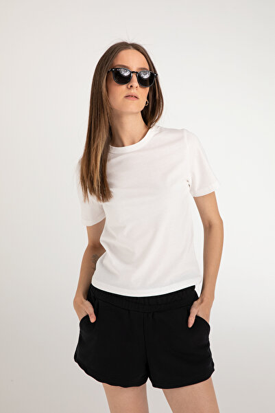 SHEISMONO Cotton Regular Crew Neck Short Sleeve Basic T-shirt White