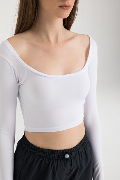 SHEISMONO М'яка овальна комір коротка блуза біла