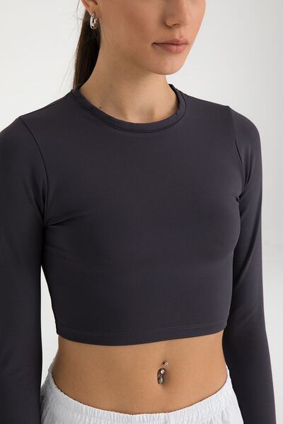 SHEISMONO Βαμβακερή στρογγυλή λαιμόκοψη κοντή μπλούζα καπνιστή