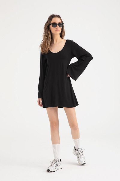SHEISMONO Μαύρο Ultra Soft Mini Φόρεμα - Flywheel Sleeve