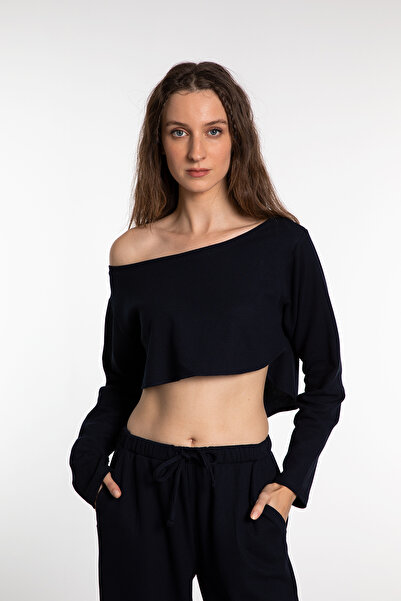 SHEISMONO Μπλουζάκι με μακρυμάνικο ώμο με υφή Navy Blue