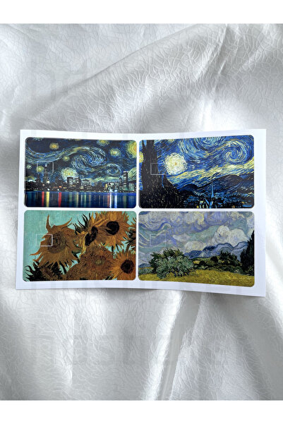 hdsticker Van Gogh Temalı Kart Kaplama Sticker Kart Etiketi Paket 1 (4 Adet)