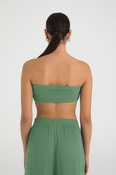 SHEISMONO Muslin Knot Crop Top Green