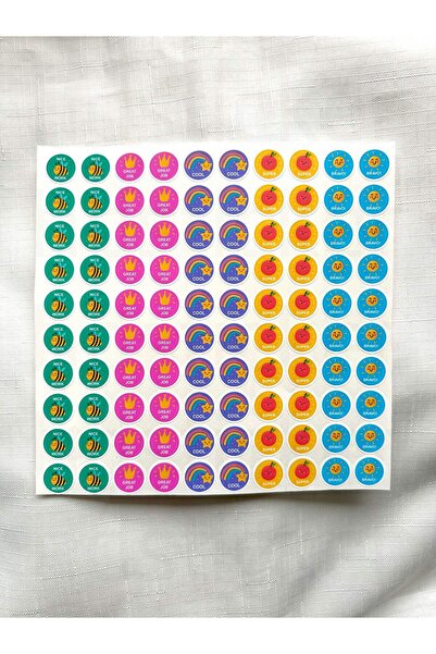 hdsticker Öğretmen Öğrenci Ödev Kontrol Bravo Ödül Aferin Emoji Yıldız Kalp Etiket Sticker Seti 100 Adet P5