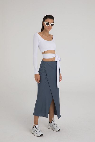 SHEISMONO Midi Wrap szatén szoknya füstölt