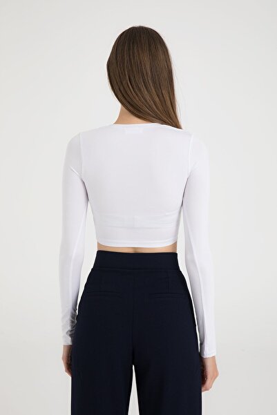 SHEISMONO Коротка блузка з круглим вирізом Soft Touch Біла