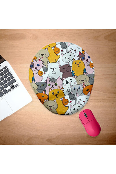 UcuruStore Cartoon Cats Οβάλ επιφάνεια ποντικιού με σχέδιο σε όλα τα χρώματα ...