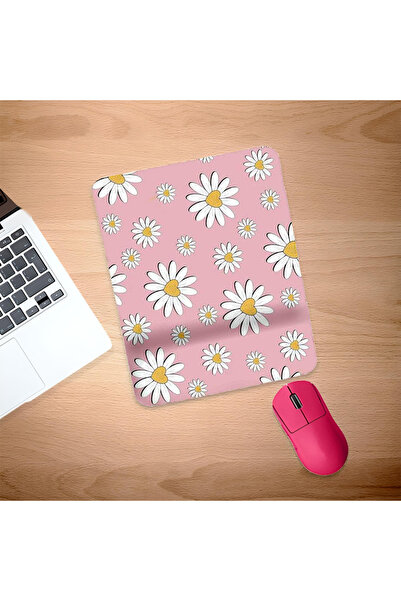 UcuruStore Ροζ Daisy Ορθογώνιο Mouse Pad με Στήριγμα Καρπού