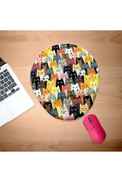 UcuruStore Mixed Cats Οβάλ Ποντικομαξιλαράκι με Σχέδιο και Στήριγμα Καρπού
