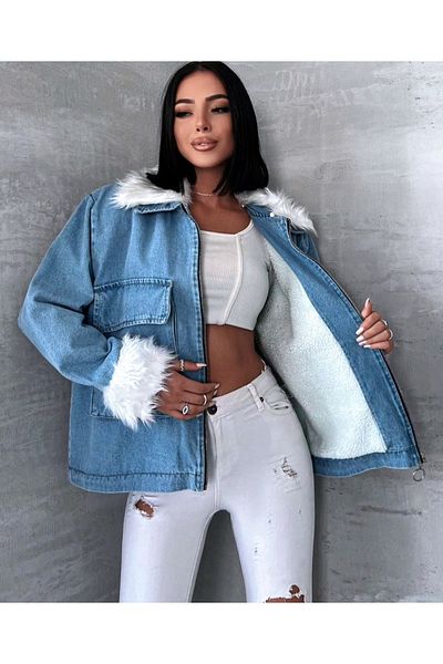 DHDmoda Furry Denim Coat
