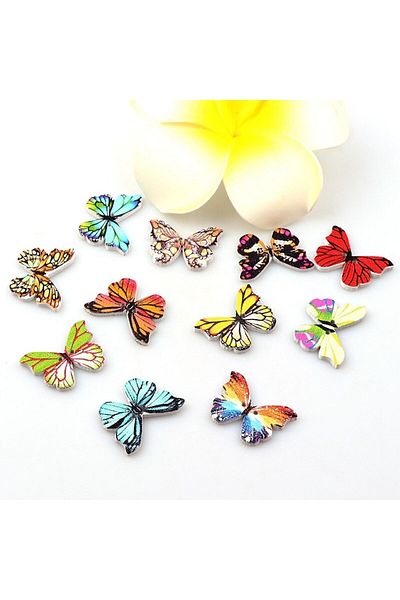 Bluoklight 10 Pieces Butterfly Wooden Decorative Style Pattern Craft Accessory Garment Button 20x29 Mm