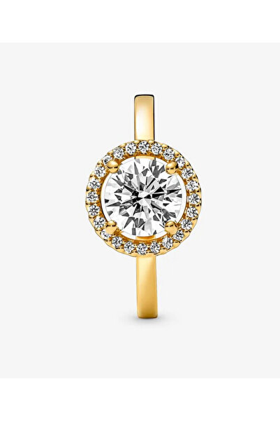 POSEİDONS JEWELLERY Tarz Işıltılı Yuvarlak Haleli Tektaş Yüzük