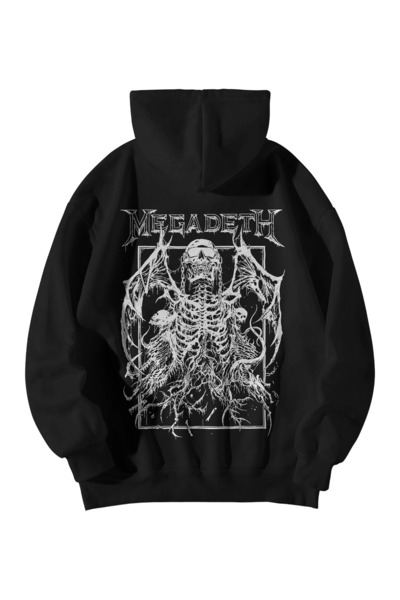 Scrovtie Siyah Unisex Oversize Hoodie - Megadeath Cool Skeleton Baskılı 3 İpl...