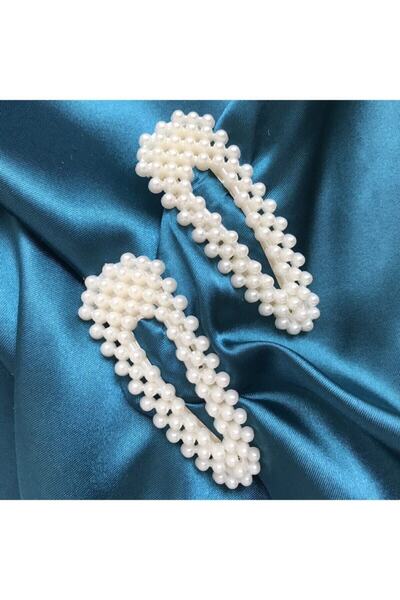 Yeşim Aksesuar 2-Piece Snap Hair Clip with Pearls, Pearl Side Clip Snaps