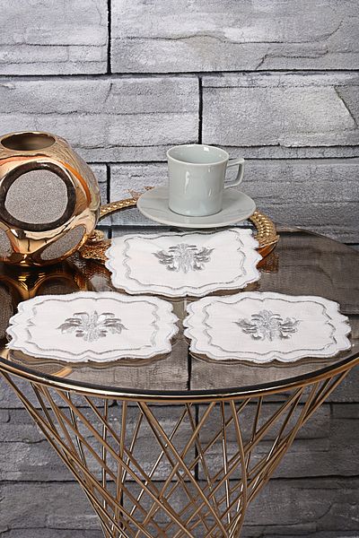 Bonny Home منديل تقديم الكوكتيل المكون من 6 قطع من Liva Silver، منديل تقديم القهوة المطرز