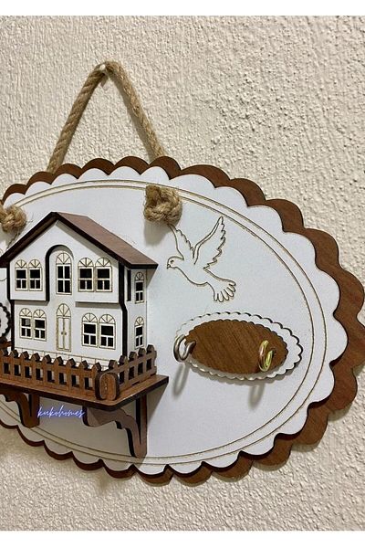 kukohomes Κρεμάστρα για κλειδί, Μπρελόκ σπιτιού με διακοσμητικό μπαλκόνι, μπρελόκ με 4 γάντζους