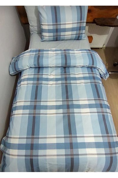 Kaan SET PIREDENȚE ALBASTRU ÎN CARO, HUSĂ DE PIREDENȚĂ+HUSĂ DE PERNE