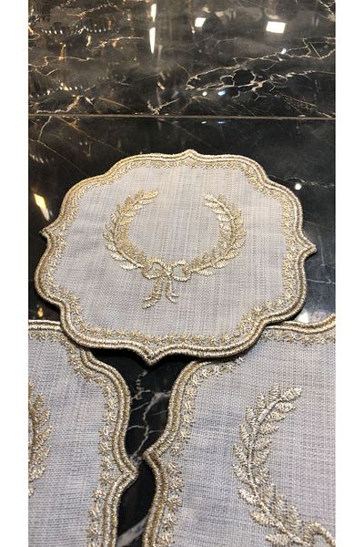 Bonny Home Arma Cream Gold - Σετ 6 λινό λινό καφέ παρουσίασης πάρτι χαρτοπετσέτες, κεντήματα