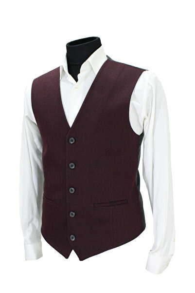 MENTOR REGALO Men's Vest V-Neck Burgundy Herringbone 50602