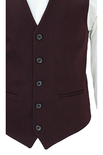 MENTOR REGALO Men's Vest V-Neck Burgundy Herringbone 50602
