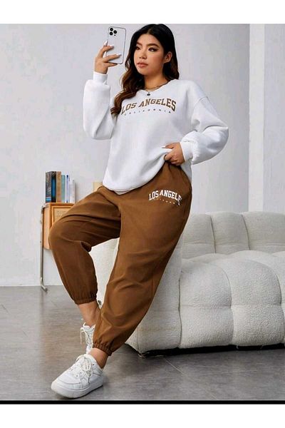 mercoledi Gâtul turnat 2 culori LosAngel Imprimat Partea de jos Partea de sus Set pentru femei Set de trening oversize Boyfirend