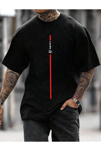 CANDEL Ανδρικό μπλουζάκι με ριγέ εμπριμέ μαύρο oversize