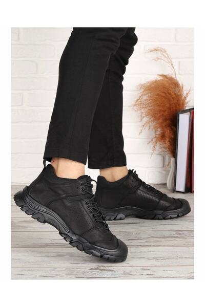 Scootland 14287 Kışlık Hakiki Deri Su Geçirmez Siyah Atom Bot