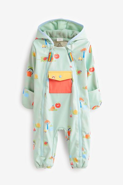 Next Baby Green Full Fleece Lined Water Resistant Raincoat Astronaut Jumpsuit