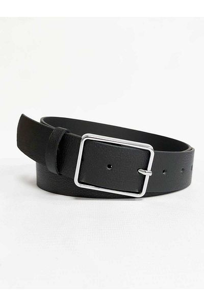 Kemerix Women's Basic Black-Tan Silver Buckle Belt Set of 2