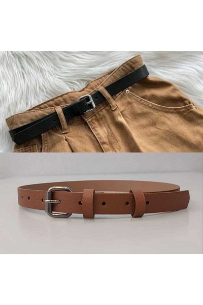 Kemerix Women's Black-Tan 2-Piece Belt Set with Roller Buckle