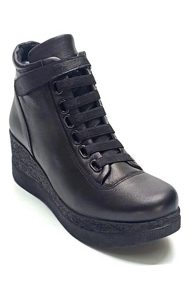 Mammamia D24Kb-4245 Black Skin Women's Leather Wedge Heel Boots