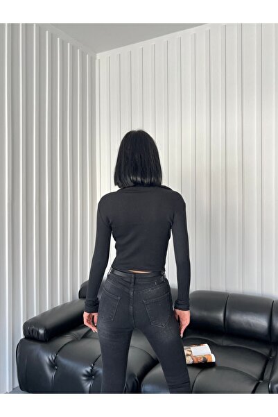 GOSSİP TEAM Μαύρη Crop Polo Μπλούζα γιακά εξωτερικού χώρου Streetwear Y2K DLY