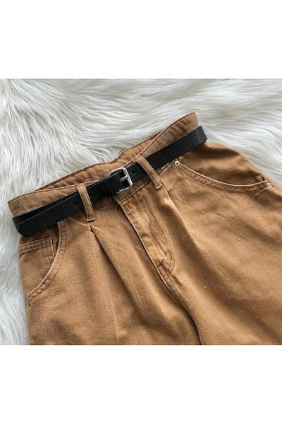 Kemerix Women's Black-Tan 2-Piece Belt Set with Roller Buckle