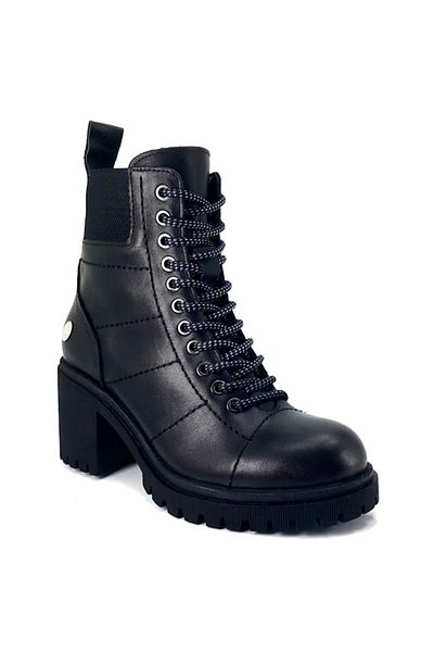 Mammamia D24Kb-1710 Black Leather Women's Heeled Boots