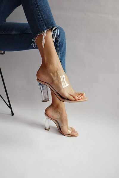 CHARLIE'SSHOES Transparent Double Banded 10 Cm Heeled Nude Slippers