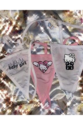Lolipop Butik Alevli Babygirl, Melek Kalpli Hello Kitty, İskelet Hello Kitty  Baskılı Üçlü T-String Model Tanga Set Fiyatı, Yorumları - Trendyol
